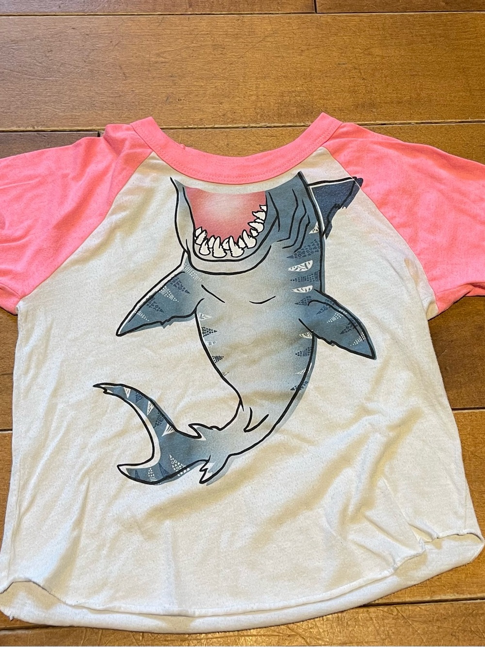 Girls Pink Raglan Tee with Shark Graphic